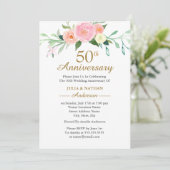 ピンクの野生の花の水彩 50周年記念 結婚式 招待状 (スタンド正面)