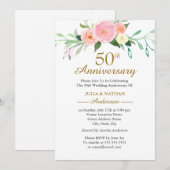 ピンクの野生の花の水彩 50周年記念 結婚式 招待状 (正面/裏面)
