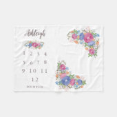 ピンクの野生の花の白人のベビーの月例マイル標石 フリースブランケット (正面(横))