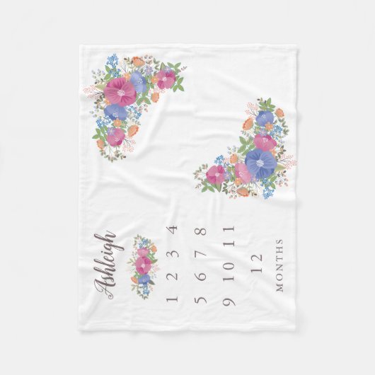 ピンクの野生の花の白人のベビーの月例マイル標石 フリースブランケット (正面)