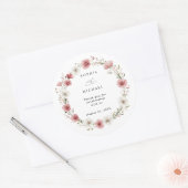 ピンクの野生の花の結婚式ステッカー ラウンドシール (封筒)