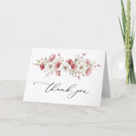 ピンクの野生の花の結婚式折りたたみカード サンキューカード