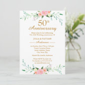 ピンクの野生の花の花 50周年記念結婚式 招待状 (スタンド正面)