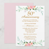 ピンクの野生の花の花 50周年記念結婚式 招待状 (正面/裏面)