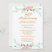 ピンクの野生の花の花 50周年記念 結婚式 招待状 (正面)