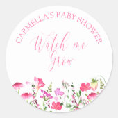 ピンクの野生の花の赤ちゃんシャワーを私が成長するのを見る ラウンドシール (正面)
