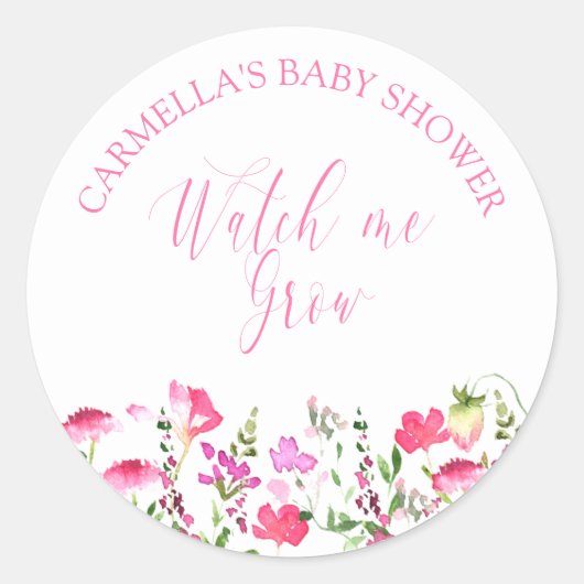 ピンクの野生の花の赤ちゃんシャワーを私が成長するのを見る ラウンドシール (正面)