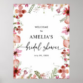 ピンクの野生の花 ブライダルシャワーのウェルカムサインポスター ポスター (正面)
