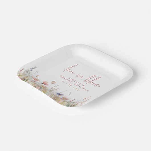 ピンクの野生の花 愛が咲く ブライダルシャワー ペーパープレート (傾斜あり)