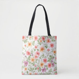 ピンクの野生バラの花のパターンboho トートバッグ