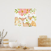 ピンクの野生森林動物植物学 ポスター (キッチン)