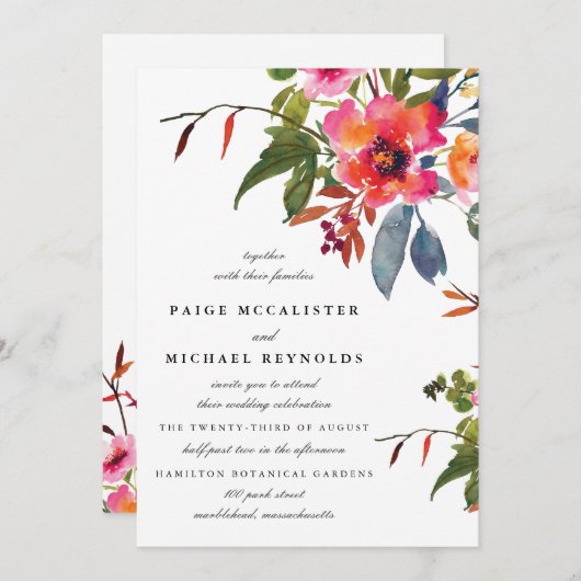 ピンクの野結婚花 招待状 (正面/裏面)