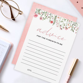 ピンクの野花の赤ちゃんシャワーアドバイス親カード アドバイスカード