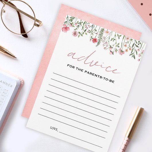 ピンクの野花の赤ちゃんシャワーアドバイス親カード アドバイスカード
