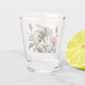 ピンクの野花を受粉させるミツバチ ショットグラス (裏面)