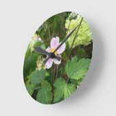 ピンクの野花ウォールクロック｜植物の花のインテリア ラウンド壁時計 (傾斜)