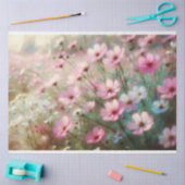 ピンクの野花印象派絵を描のデコペ 薄葉紙 (クラフト)