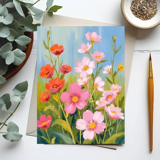 ピンクの野花|水彩花の絵画 ポストカード