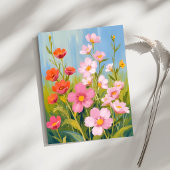 ピンクの野花|水彩花の絵画 ポストカード