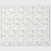 ピンクの野草とセージの緑 ラッピングペーパー (フラット)