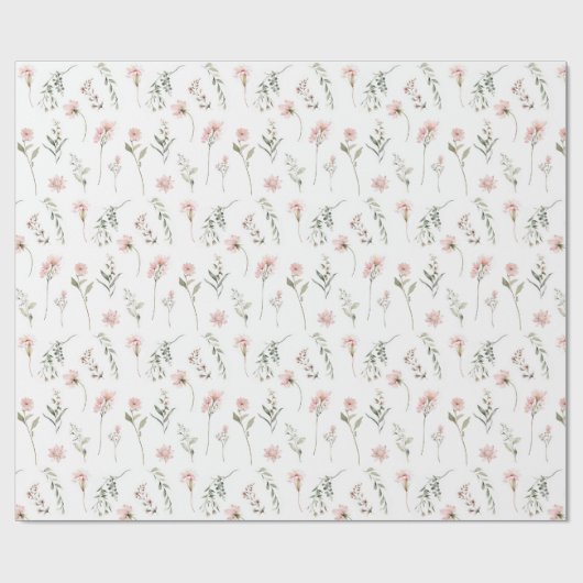 ピンクの野草とセージの緑 ラッピングペーパー (フラット)