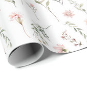 ピンクの野草とセージの緑 ラッピングペーパー (ロールコーナー)