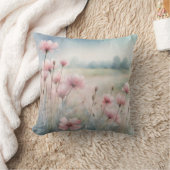 ピンクの野草草原 |水彩花 クッション (ブランケット)