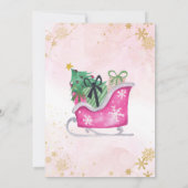 ピンクの金ゴールドああ何おもしろいクリスマス1st誕生日 招待状 (裏面)