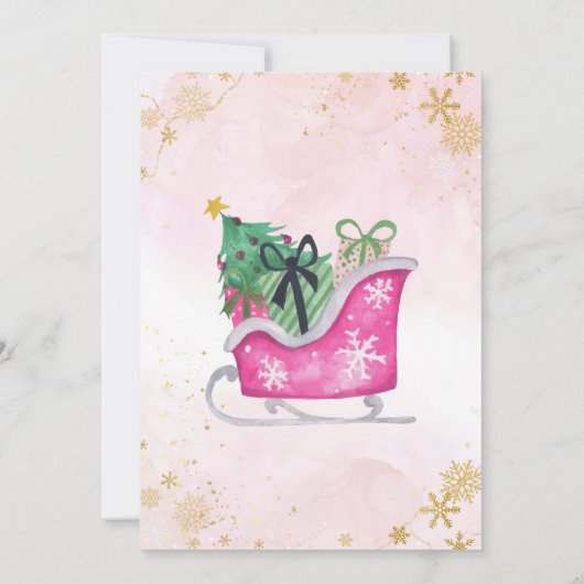 ピンクの金ゴールドああ何おもしろいクリスマス1st誕生日 招待状 (裏面)