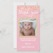 ピンクの金ゴールドありがとう赤ちゃんシャワー少女 |写真 サンキューカード (正面)