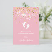 ピンクの金ゴールドありがとう赤ちゃんシャワー少女 |写真 サンキューカード (スタンド正面)