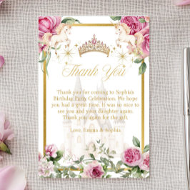 ピンクの金ゴールドおとぎ話プリンセスクラウンサンキューカード サンキューカード