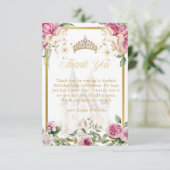 ピンクの金ゴールドおとぎ話プリンセスクラウンサンキューカード サンキューカード (スタンド正面)
