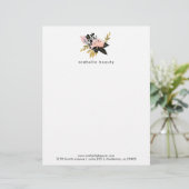 ピンクの金ゴールドおよび黒い水彩画の花柄 レターヘッド (スタンド正面)