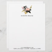 ピンクの金ゴールドおよび黒い水彩画の花柄 レターヘッド (正面/裏面)