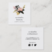 ピンクの金ゴールドおよび黒い花柄|の会合媒体アイコン スクエア名刺 (正面/裏面)