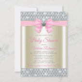 ピンクの金ゴールドきらきら光るグラムベビーガールシャワー 招待状 (正面)