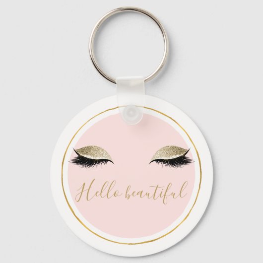ピンクの金ゴールドきらびやかな黒まつ毛 キーホルダー (正面)