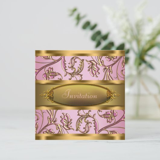 ピンクの金ゴールドすべての行事パーティの招待状 招待状 (スタンド正面)