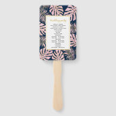 ピンクの金ゴールドと海軍の熱帯葉国の結婚式プログラム ハンドファン (裏面)