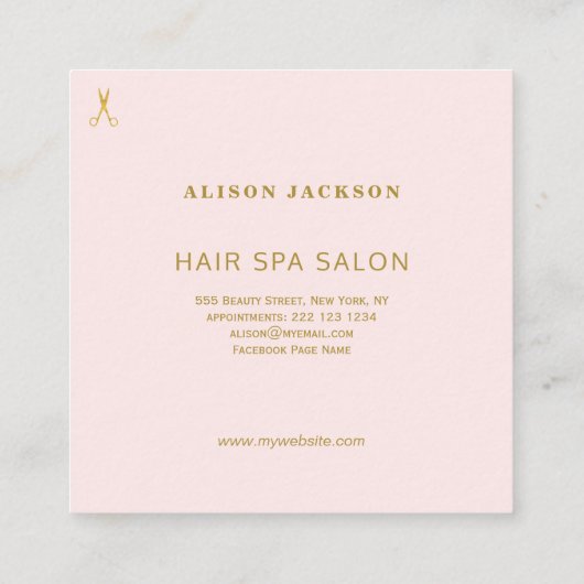 ピンクの金ゴールドと白髪のサロングラム美容師 スクエア名刺 (裏面)