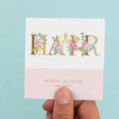 ピンクの金ゴールドと白髪のサロングラム美容師 スクエア名刺