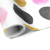 ピンクの金ゴールドと黒の水色のドット絵を描パターン ラッピングペーパー (ロールコーナー)