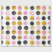 ピンクの金ゴールドと黒の水色のドット絵を描パターン ラッピングペーパー (フラット)