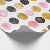 ピンクの金ゴールドと黒の水色のドット絵を描パターン ラッピングペーパー (角)