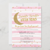 ピンクの金ゴールドのきらめき少し星のベビーシャワー 招待状 (正面)