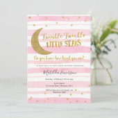 ピンクの金ゴールドのきらめき少し星のベビーシャワー 招待状 (スタンド正面)