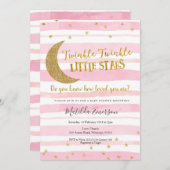 ピンクの金ゴールドのきらめき少し星のベビーシャワー 招待状 (正面/裏面)