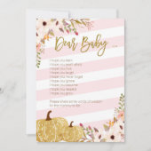 ピンクの金ゴールドのカボチャベビーシャワーの親愛なベビーのゲーム 招待状 (正面)