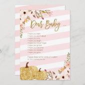 ピンクの金ゴールドのカボチャベビーシャワーの親愛なベビーのゲーム 招待状 (正面/裏面)